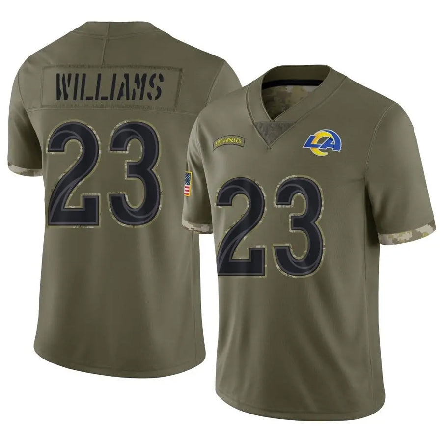 Qdoa LA.Rams #23 Kyren Williams Player Salute To Service Olive Stitched Jerseys