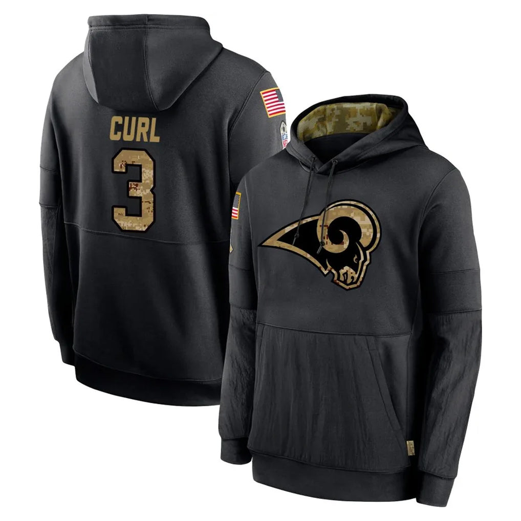 Qdoa LA.Rams #3 Kam Curl Player Black Salute to Service Hoodies Limited Game Stitched Jerseys