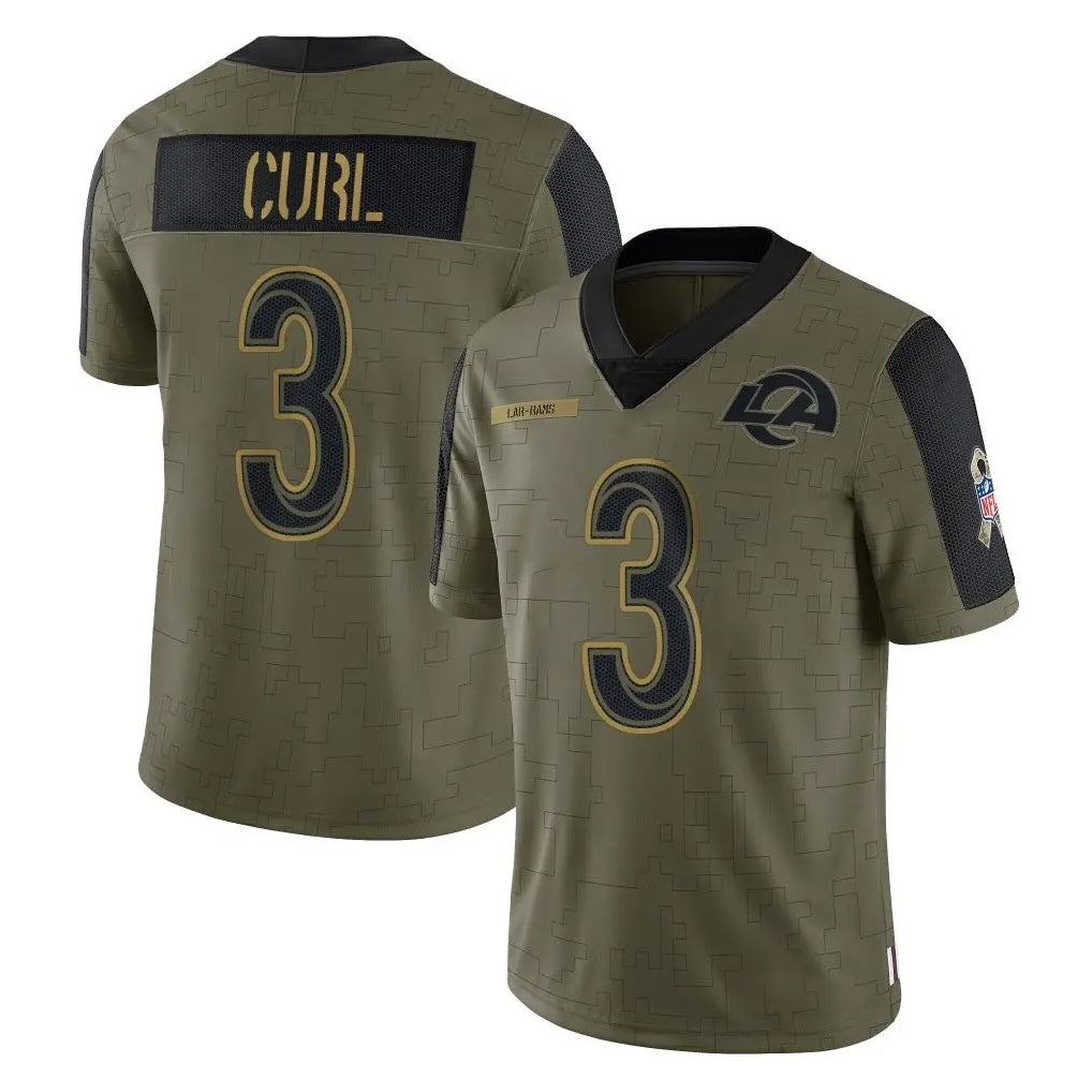 Qdoa LA.Rams #3 Kam Curl Player Olive Salute To Service Limited Game Stitched Jerseys