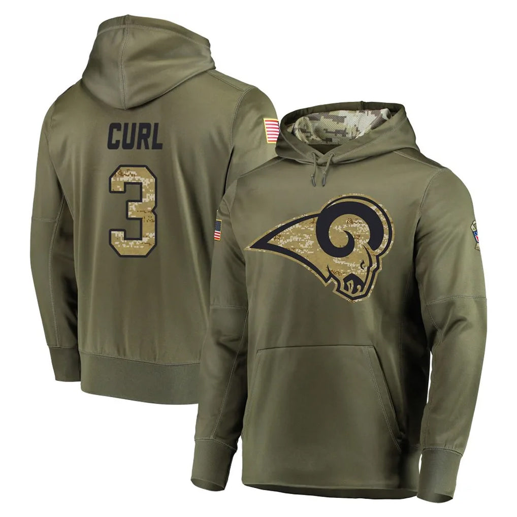 Qdoa LA.Rams #3 Kam Curl Player Olive Salute to Service Pullover Hoodies Home Game Stitched Jerseys
