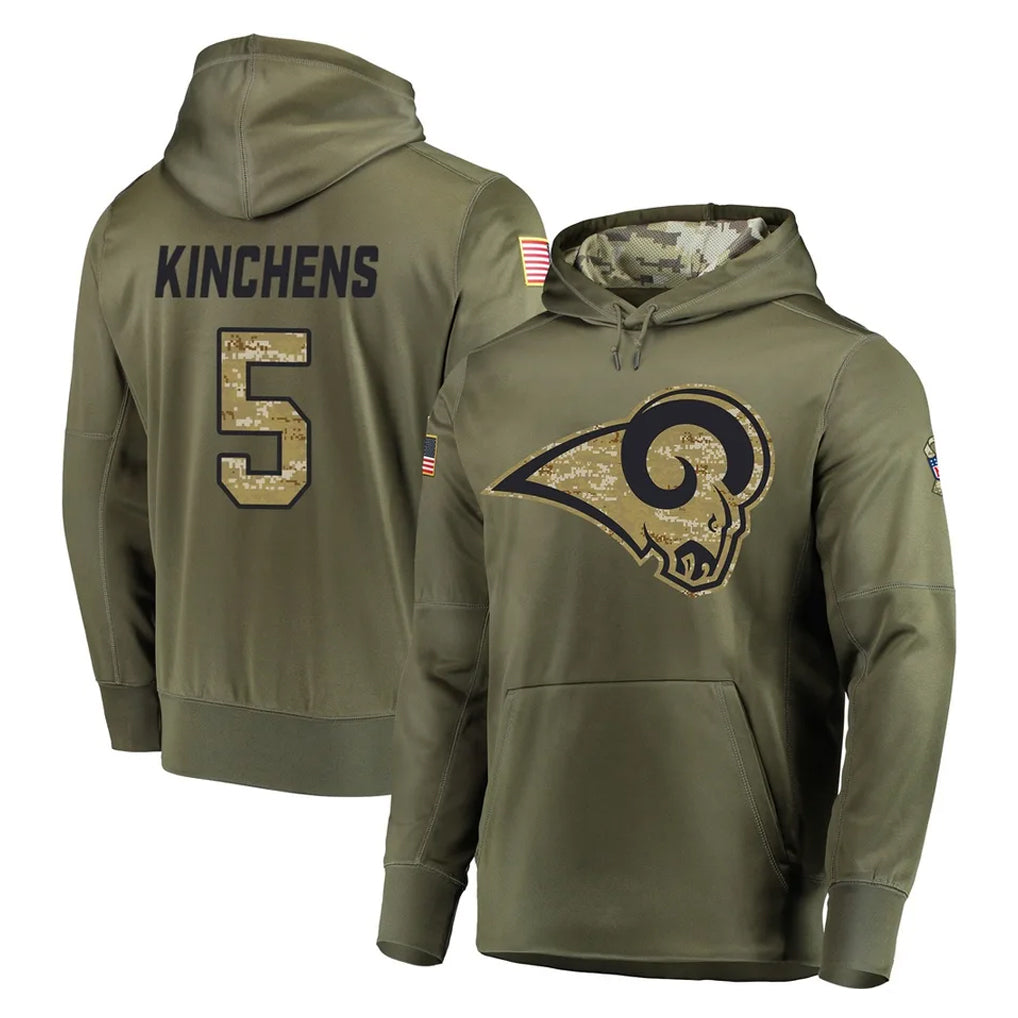 Qdoa LA.Rams #5 Kamren Kinchens Player Olive Salute to Service Pullover Hoodies Home Game Stitched Jerseys