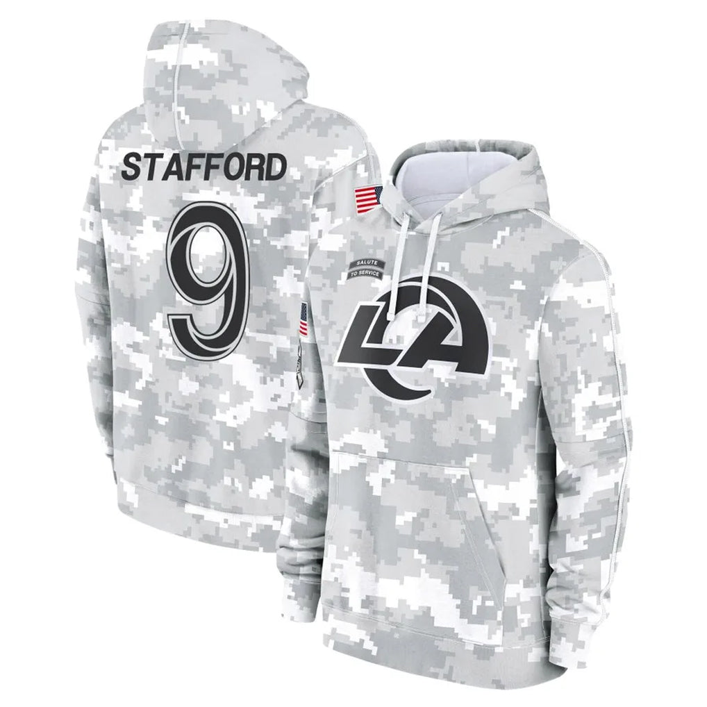 Qdoa LA.Rams #9 Matthew Stafford Player Arctic Camo Salute to Service Hoodies Limited Game Stitched Jerseys