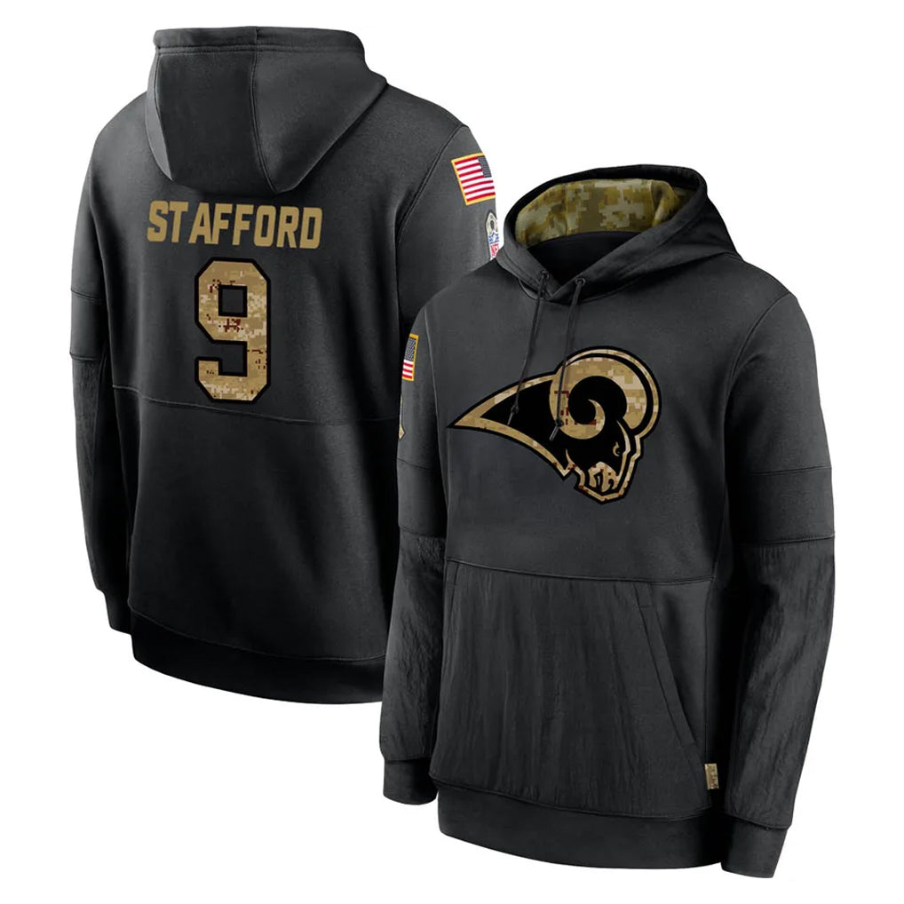 Qdoa LA.Rams #9 Matthew Stafford Player Black Salute to Service Hoodies Limited Game Stitched Jerseys