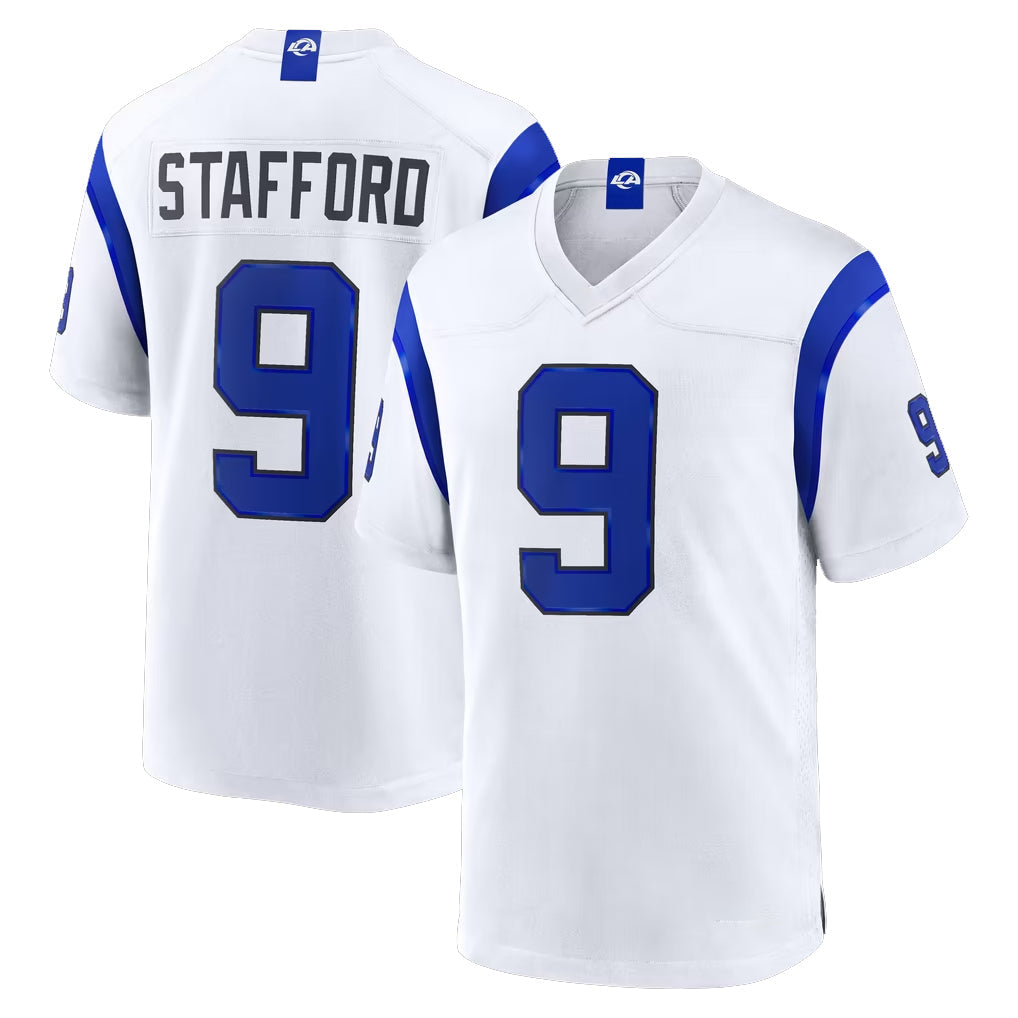 Qdoa LA.Rams #9 Matthew Stafford Player Fearsome White Home Game Stitched Jerseys