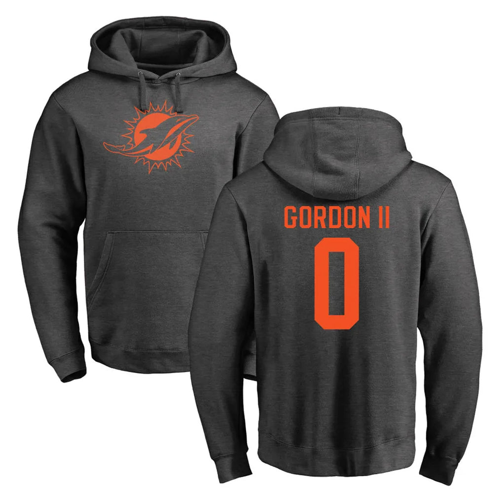 Qdoa M.Dolphins #0 Ollie Gordon II Player Darkgray Pullover Hoodies Limited Stitched Jerseys