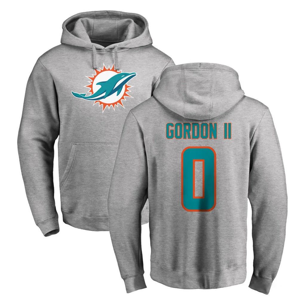 Qdoa M.Dolphins #0 Ollie Gordon II Player Gray LOGO Pullover Hoodies Limited Stitched Jerseys