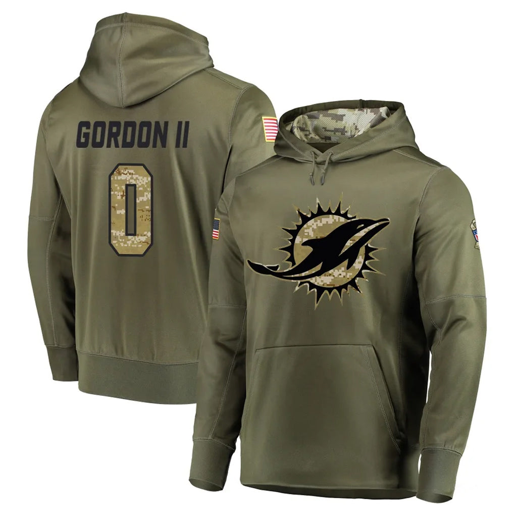 Qdoa M.Dolphins #0 Ollie Gordon II Player Olive Salute to Service Pullover Hoodies Home Game Stitched Jerseys