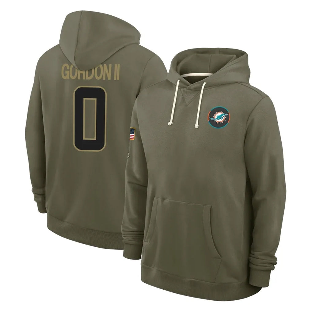 Qdoa M.Dolphins #0 Ollie Gordon II Player Olive Salute to Service Pullover Hoodies Limited Stitched Jerseys