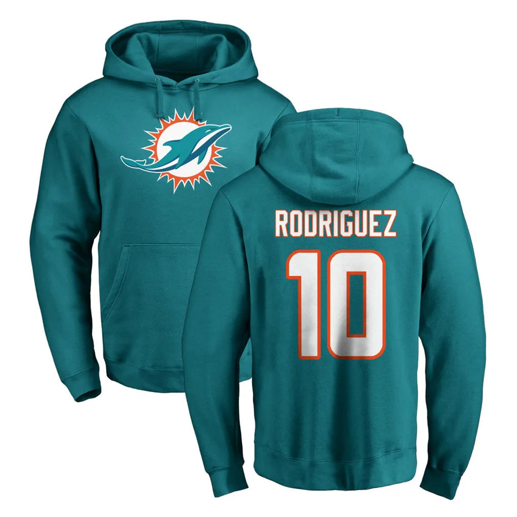 Qdoa M.Dolphins #10 Jacob Rodriguez Player Aqua LOGO Pullover Hoodies Limited Stitched Jerseys