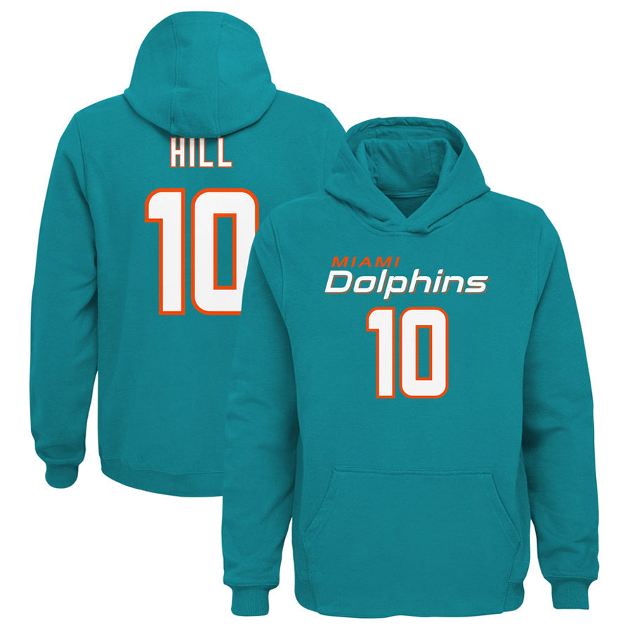 Qdoa M.Dolphins #10 Tyreek Hill Player Aqua Mainliner Pullover Hoodie Game Stitched Jerseys