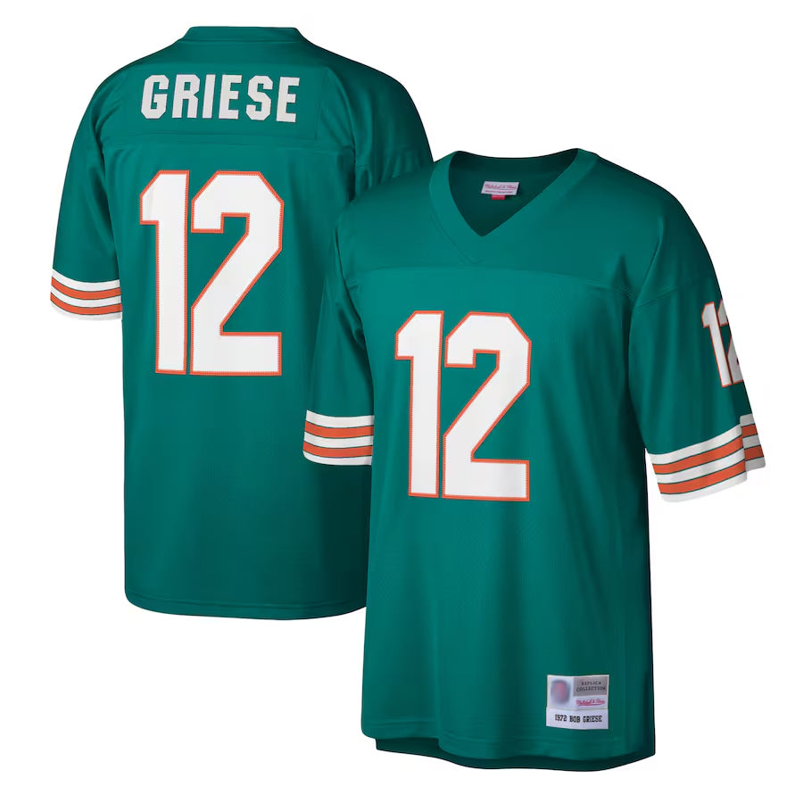 Qdoa M.Dolphins #12 Bob Griese Player Mitchell & Ness Aqua Legacy Replica Stitched Jerseys