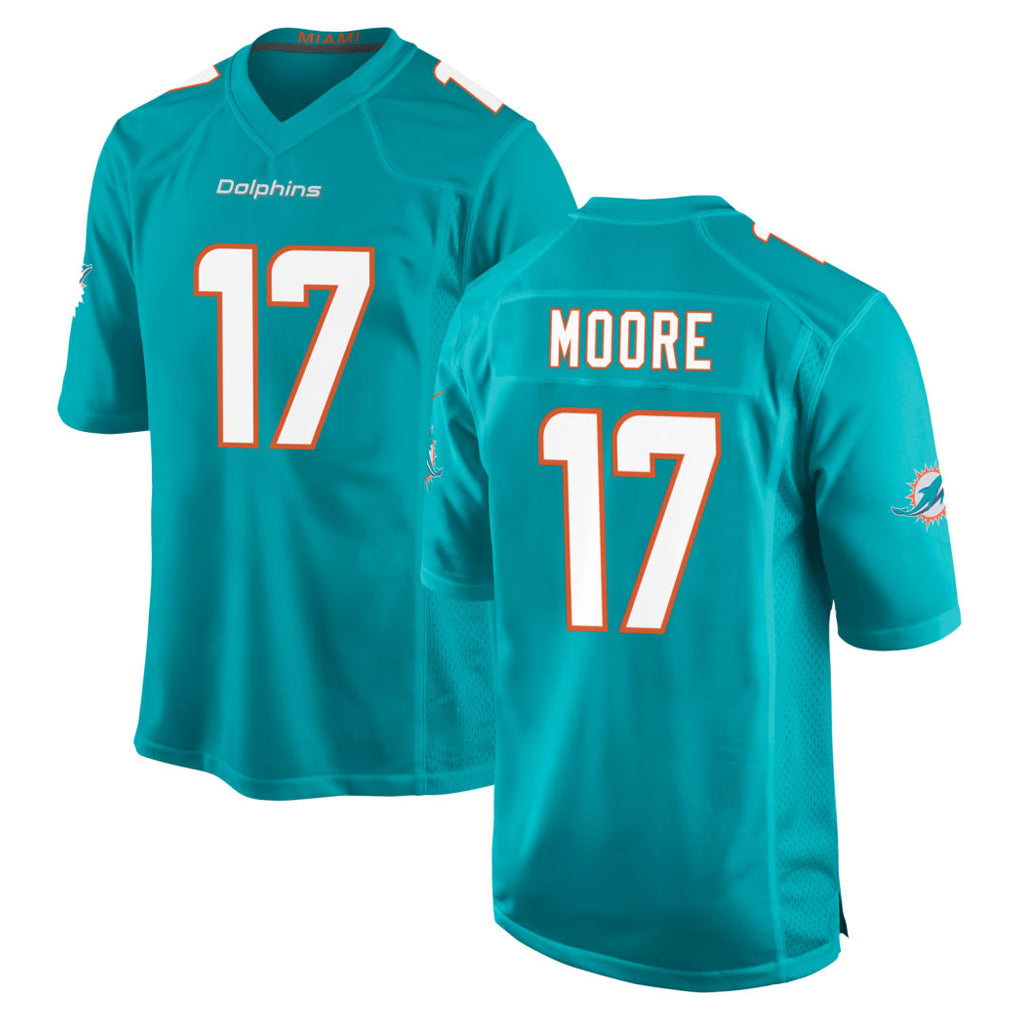 Qdoa M.Dolphins #17 Trey Moore Player Aqua Home Game Stitched Jerseys