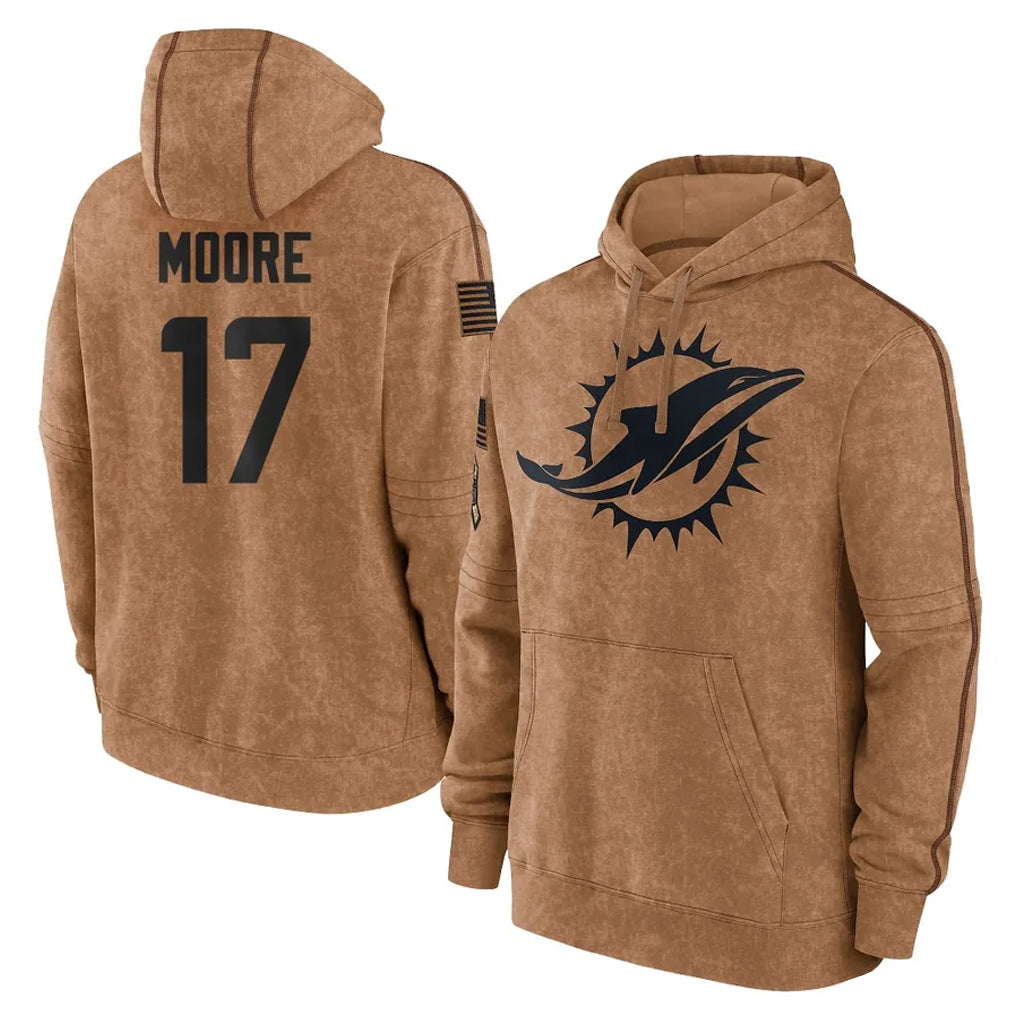 Qdoa M.Dolphins #17 Trey Moore Player Brown Salute to Service Hoodies Limited Game Stitched Jerseys