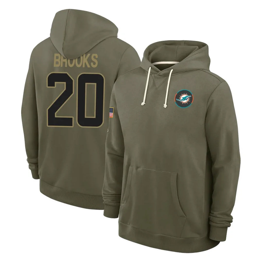 Qdoa M.Dolphins #20 Jordyn Brooks Player Olive Salute to Service Pullover Hoodies Limited Stitched Jerseys
