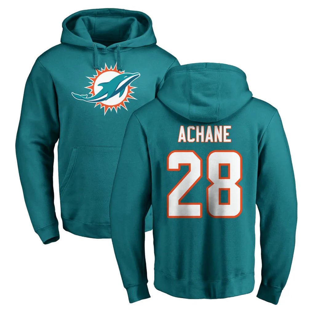 Qdoa M.Dolphins #28 De'Von Achane Player Aqua LOGO Pullover Hoodies Limited Stitched Jerseys
