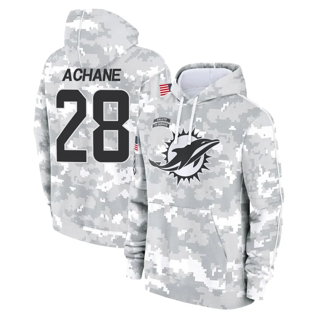 Qdoa M.Dolphins #28 De'Von Achane Player Arctic Camo Salute to Service Hoodies Limited Game Stitched Jerseys