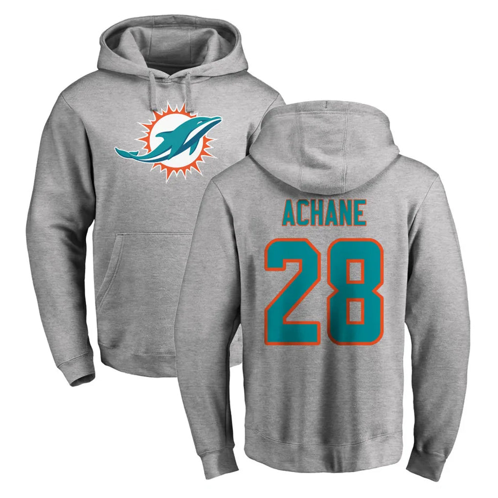 Qdoa M.Dolphins #28 De'Von Achane Player Gray LOGO Pullover Hoodies Limited Stitched Jerseys