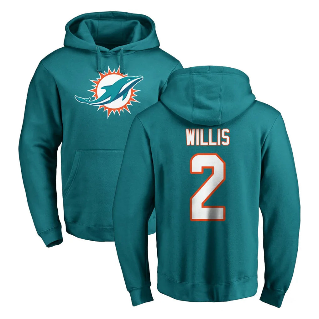 Qdoa M.Dolphins #2 Malik Willis Player Aqua LOGO Pullover Hoodies Limited Stitched Jerseys