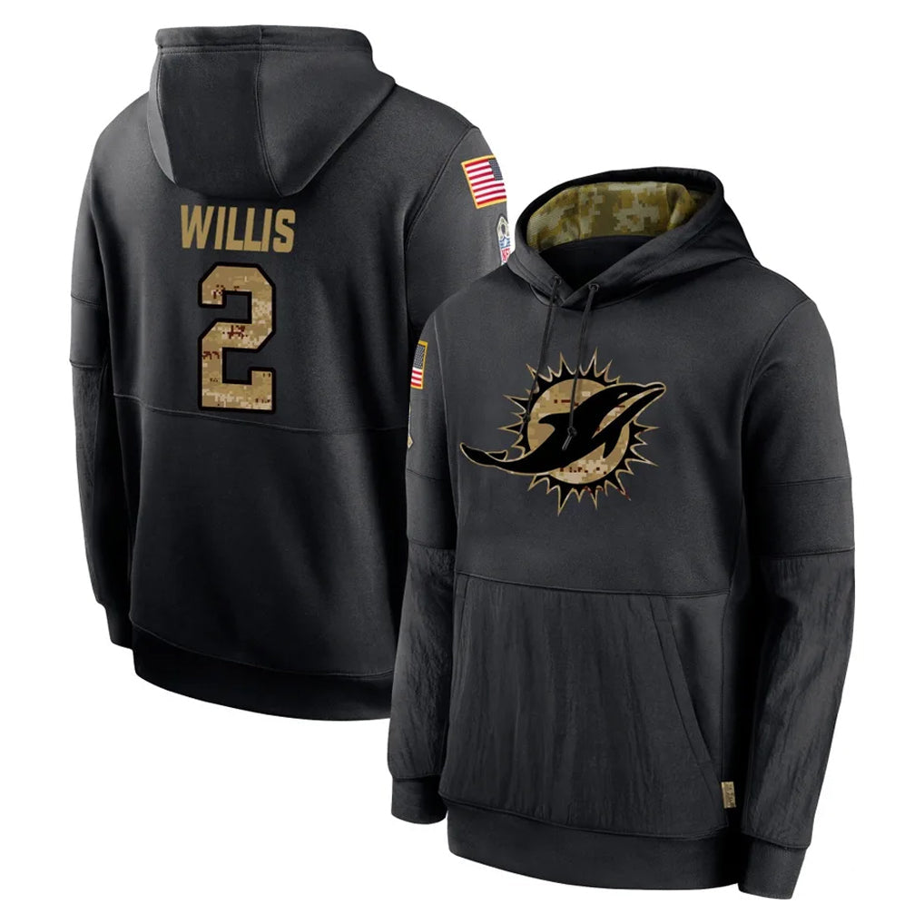 Qdoa M.Dolphins #2 Malik Willis Player Black Salute to Service Hoodies Limited Game Stitched Jerseys