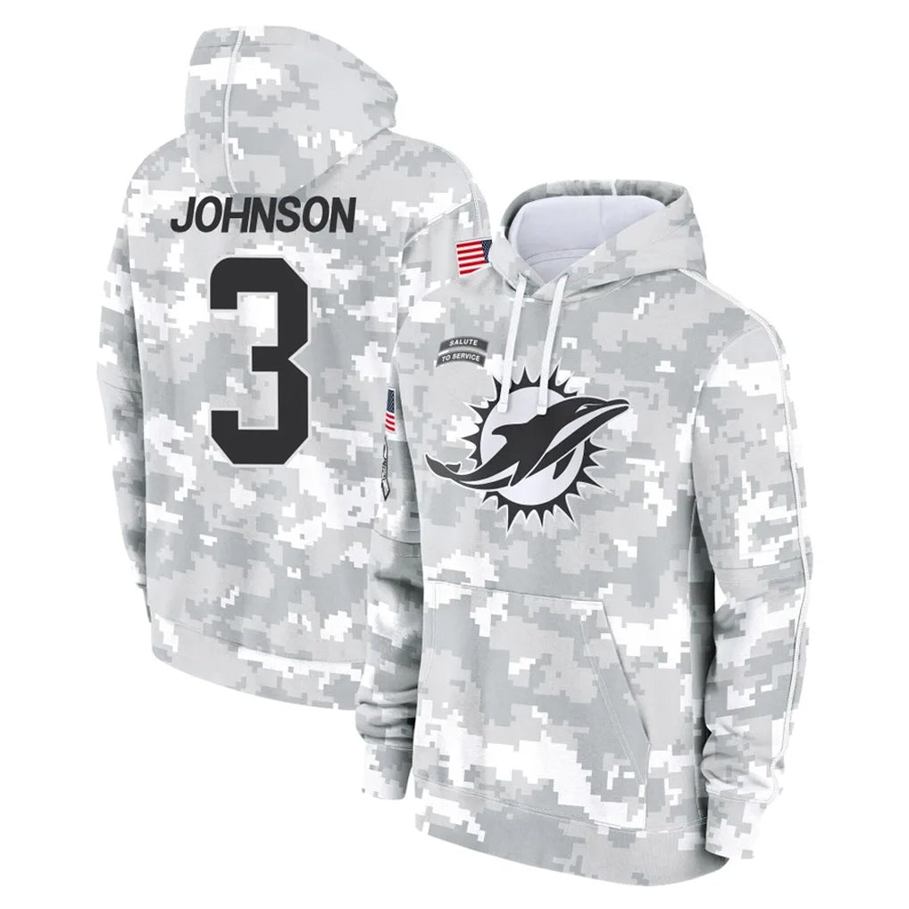 Qdoa M.Dolphins #3 Chris Johnson Player Arctic Camo Salute to Service Hoodies Limited Game Stitched Jerseys