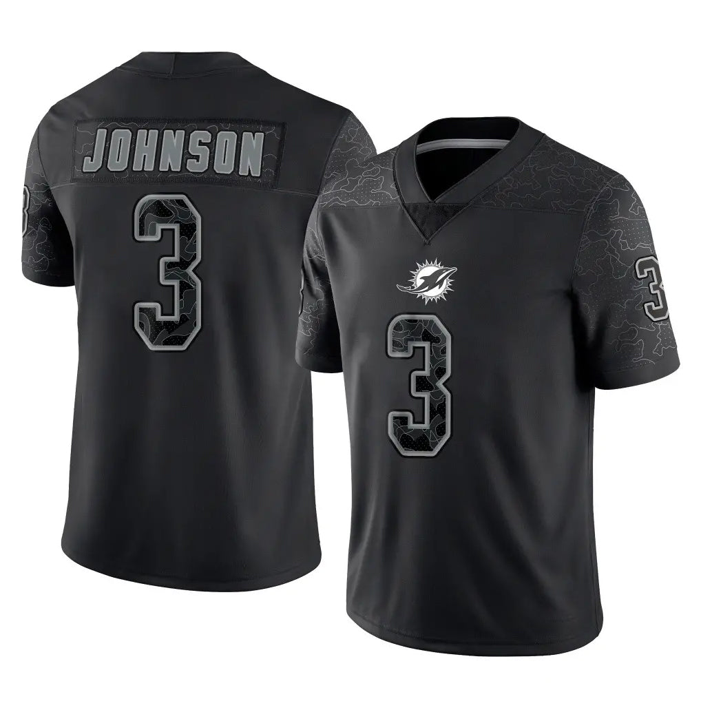 Qdoa M.Dolphins #3 Chris Johnson Player Black Reflective Limited Game Stitched Jerseys