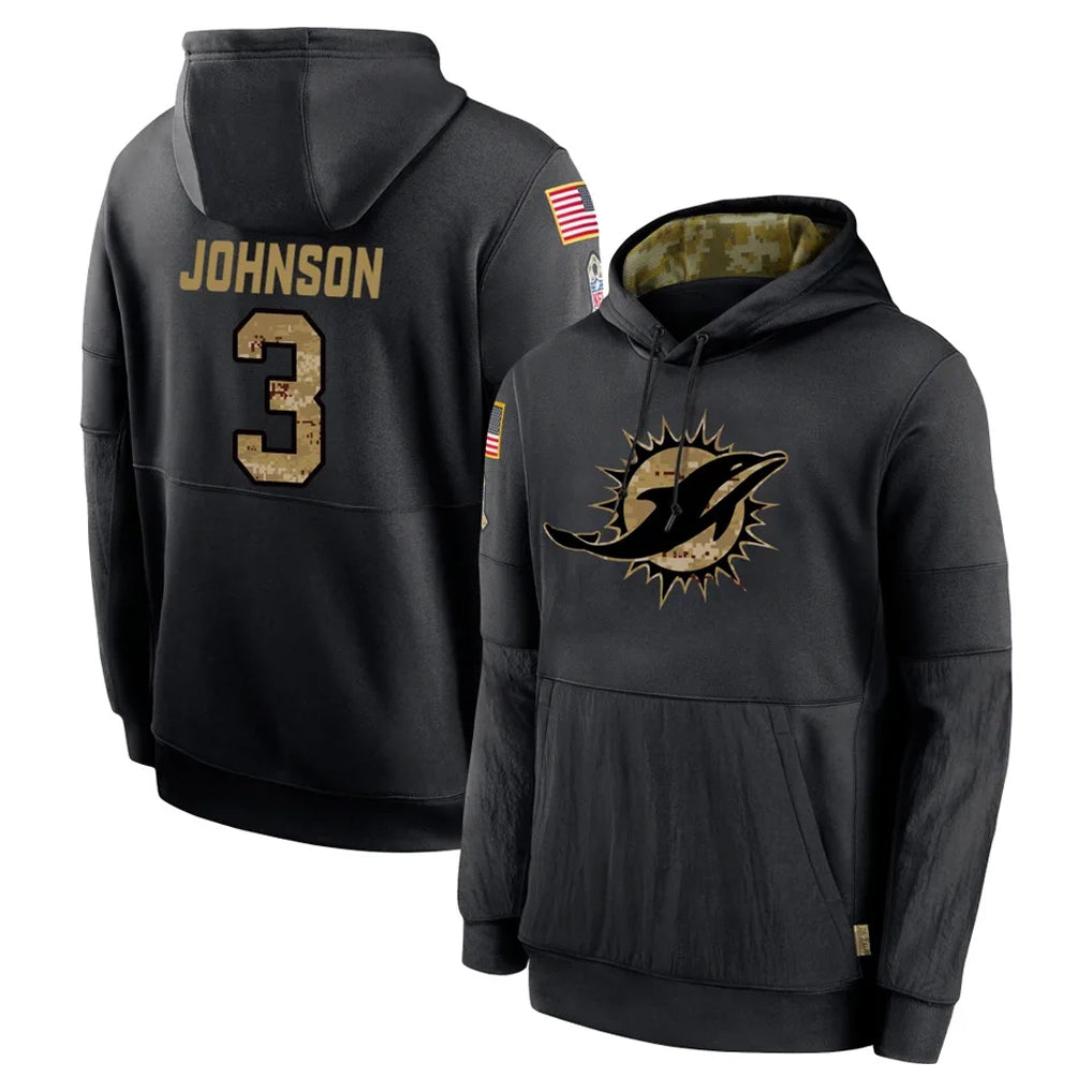 Qdoa M.Dolphins #3 Chris Johnson Player Black Salute to Service Hoodies Limited Game Stitched Jerseys