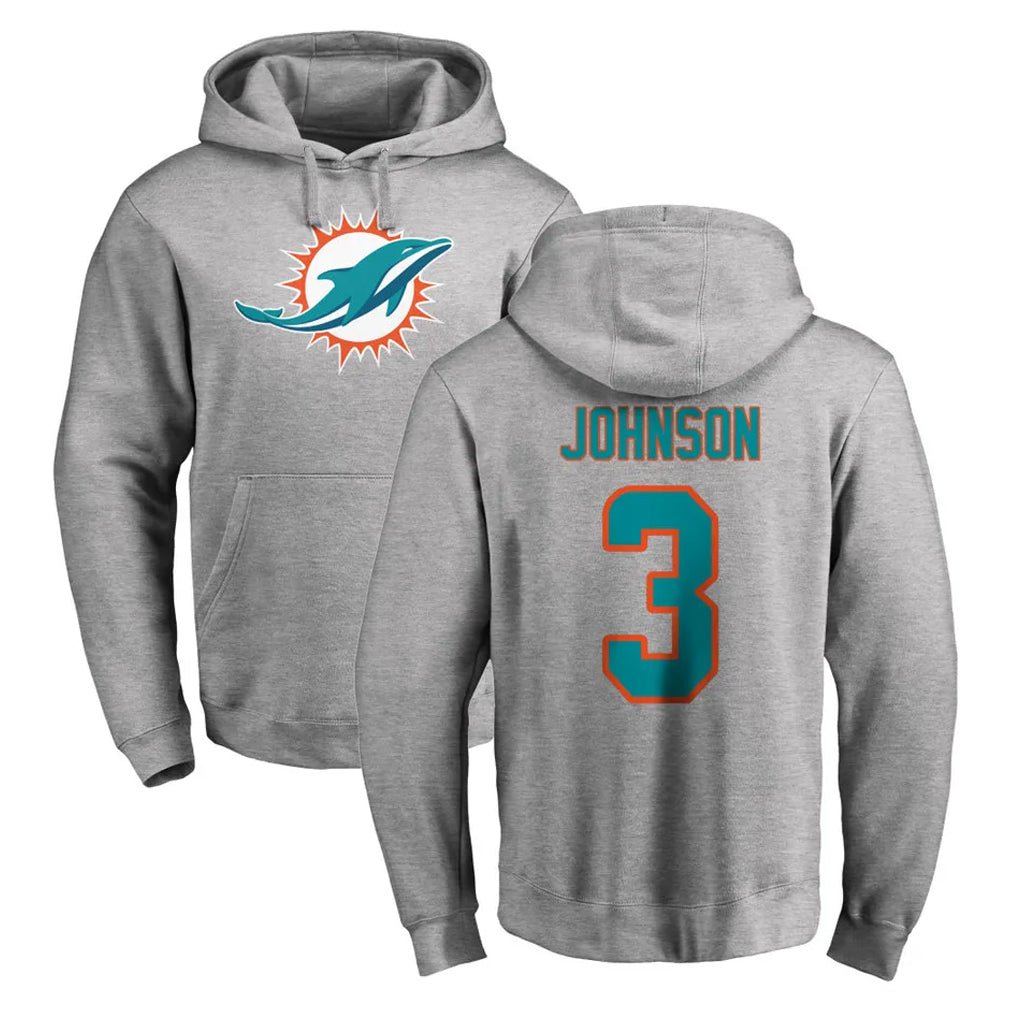 Qdoa M.Dolphins #3 Chris Johnson Player Gray LOGO Pullover Hoodies Limited Stitched Jerseys
