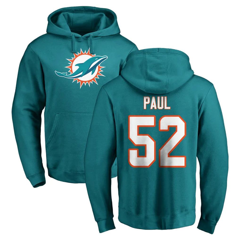 Qdoa M.Dolphins #52 Patrick Paul Player Aqua LOGO Pullover Hoodies Limited Stitched Jerseys