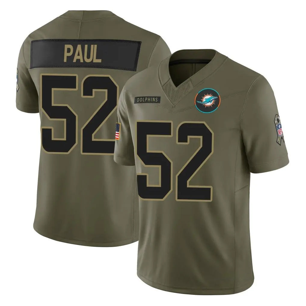 Qdoa M.Dolphins #52 Patrick Paul Player Olive 2025 Salute To Service Limited Game Stitched Jerseys