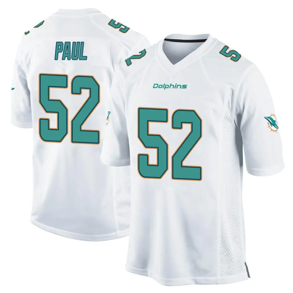 Qdoa M.Dolphins #52 Patrick Paul Player White Home Game Stitched Jerseys