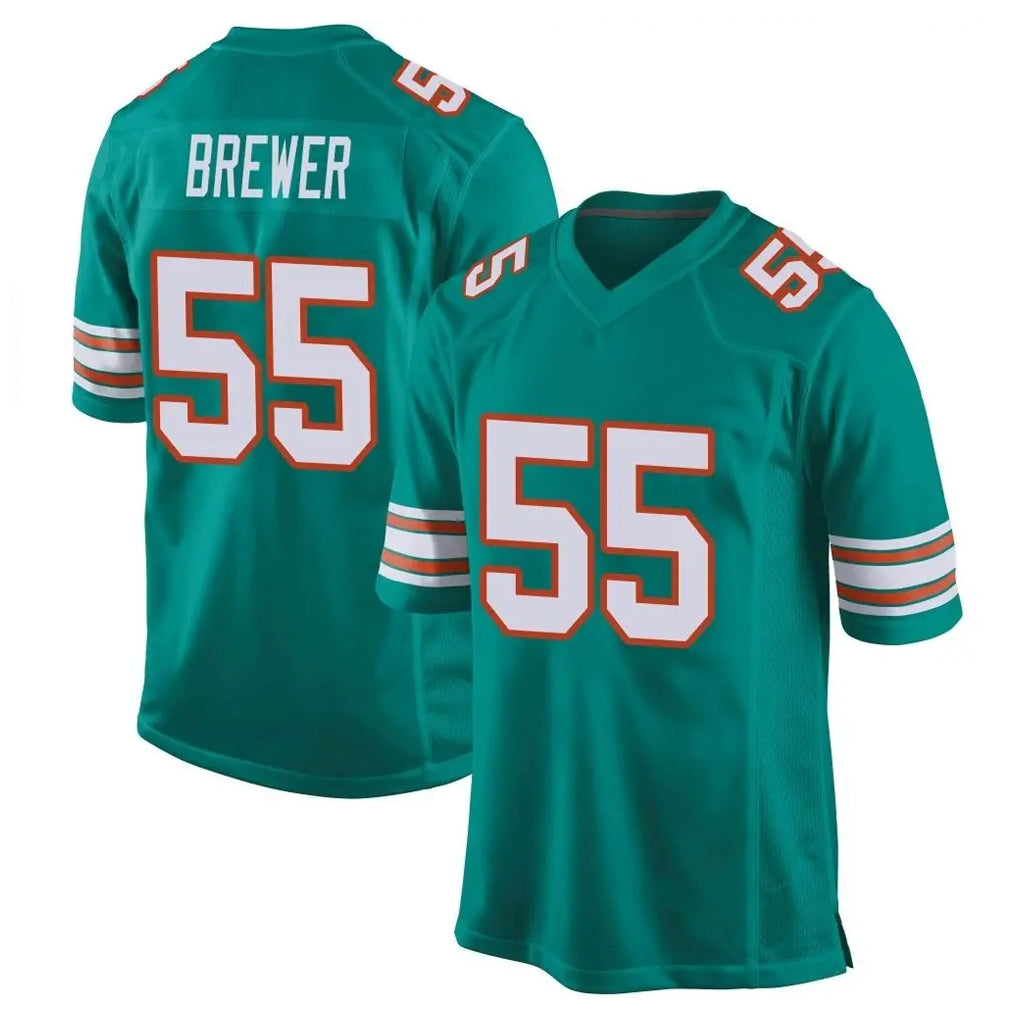 Qdoa M.Dolphins #55 Aaron Brewer Player Aqua Alternate Home Game Stitched Jerseys