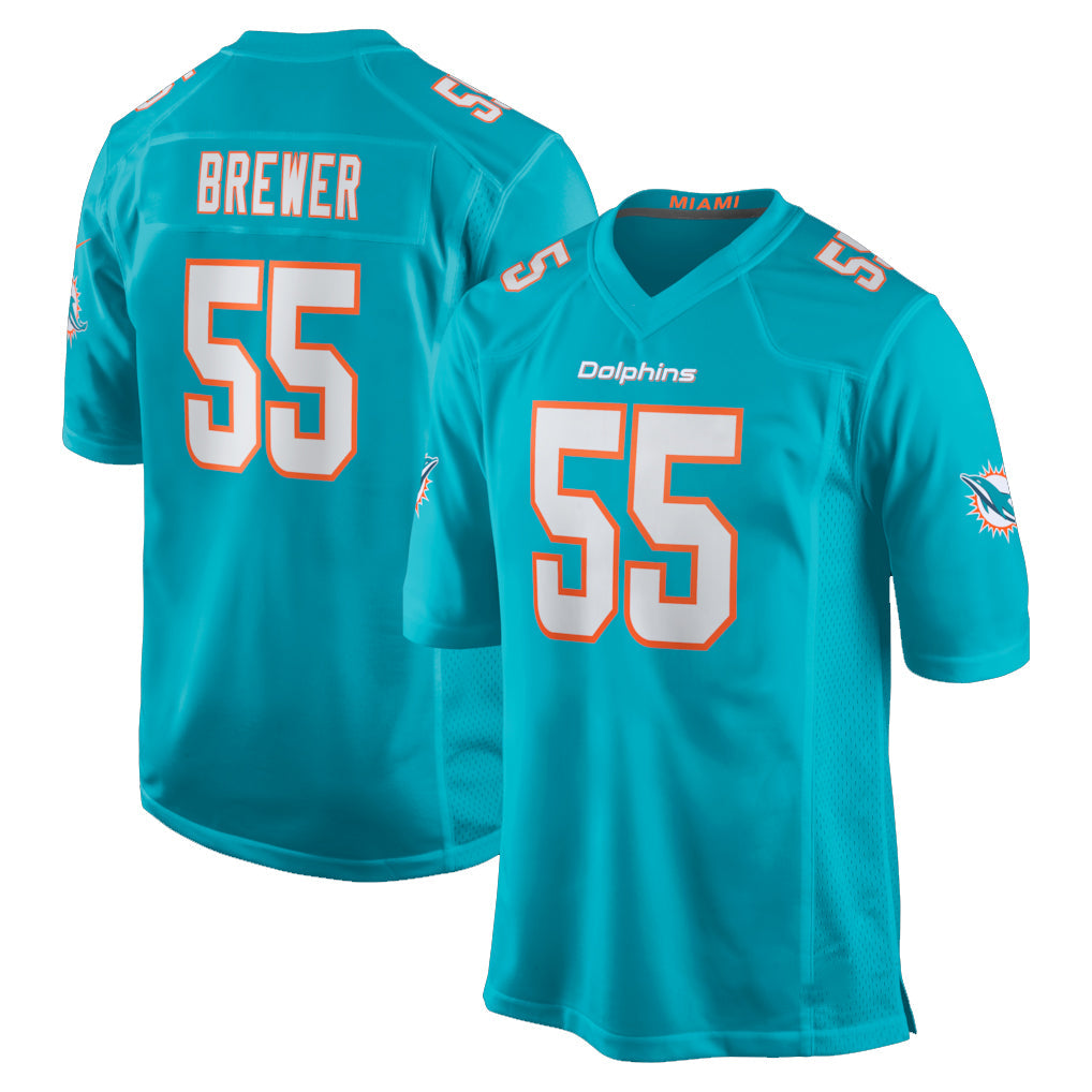Qdoa M.Dolphins #55 Aaron Brewer Player Aqua Home Game Stitched Jerseys