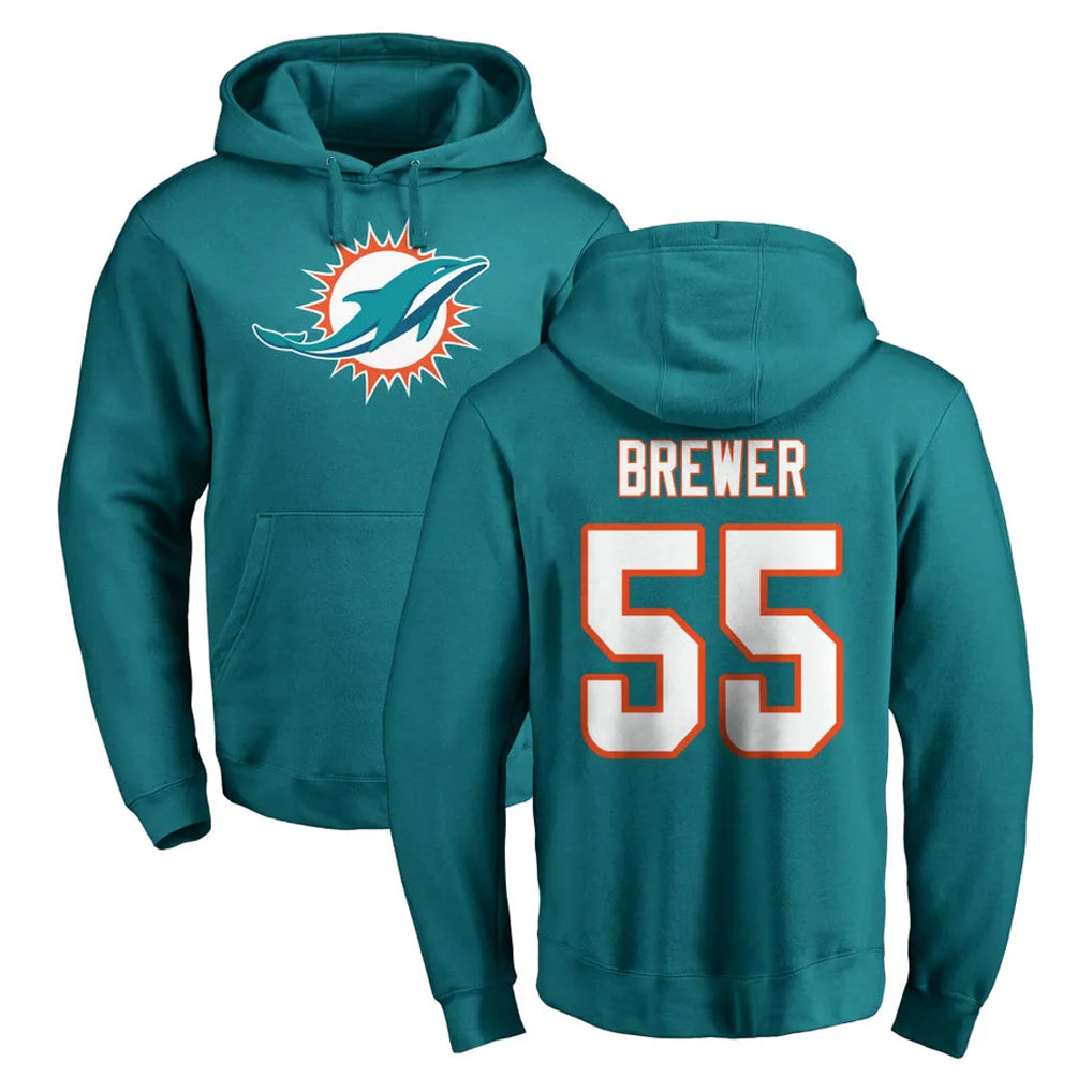 Qdoa M.Dolphins #55 Aaron Brewer Player Aqua LOGO Pullover Hoodies Limited Stitched Jerseys