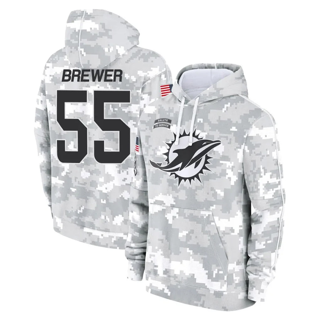Qdoa M.Dolphins #55 Aaron Brewer Player Arctic Camo Salute to Service Hoodies Limited Game Stitched Jerseys