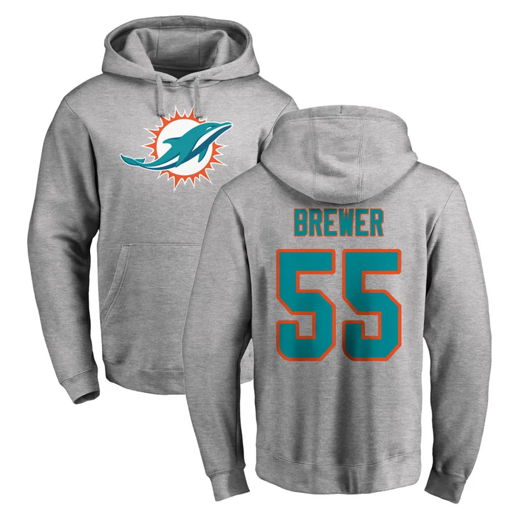 Qdoa M.Dolphins #55 Aaron Brewer Player Gray LOGO Pullover Hoodies Limited Stitched Jerseys