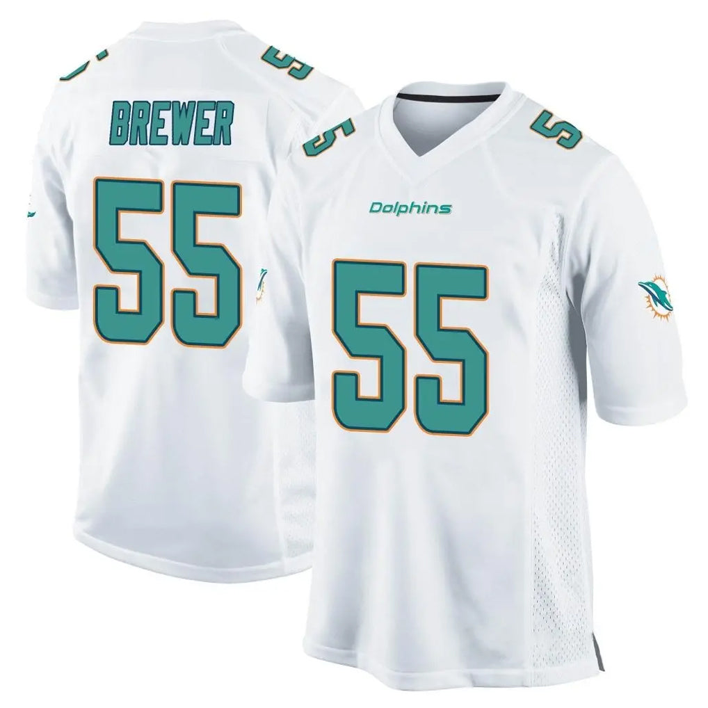Qdoa M.Dolphins #55 Aaron Brewer Player White Home Game Stitched Jerseys