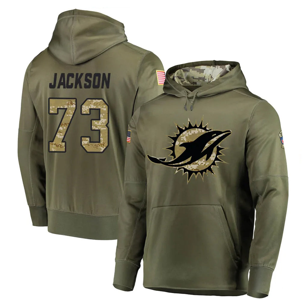 Qdoa M.Dolphins #73 Austin Jackson Player Olive Salute to Service Pullover Hoodies Home Game Stitched Jerseys