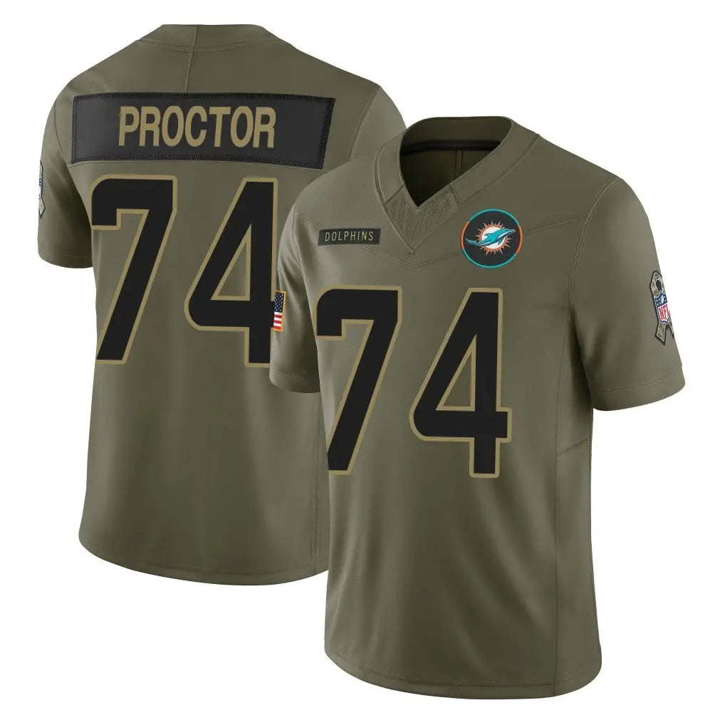 Qdoa M.Dolphins #74 Kadyn Proctor Player Olive 2025 Salute To Service Limited Game Stitched Jerseys