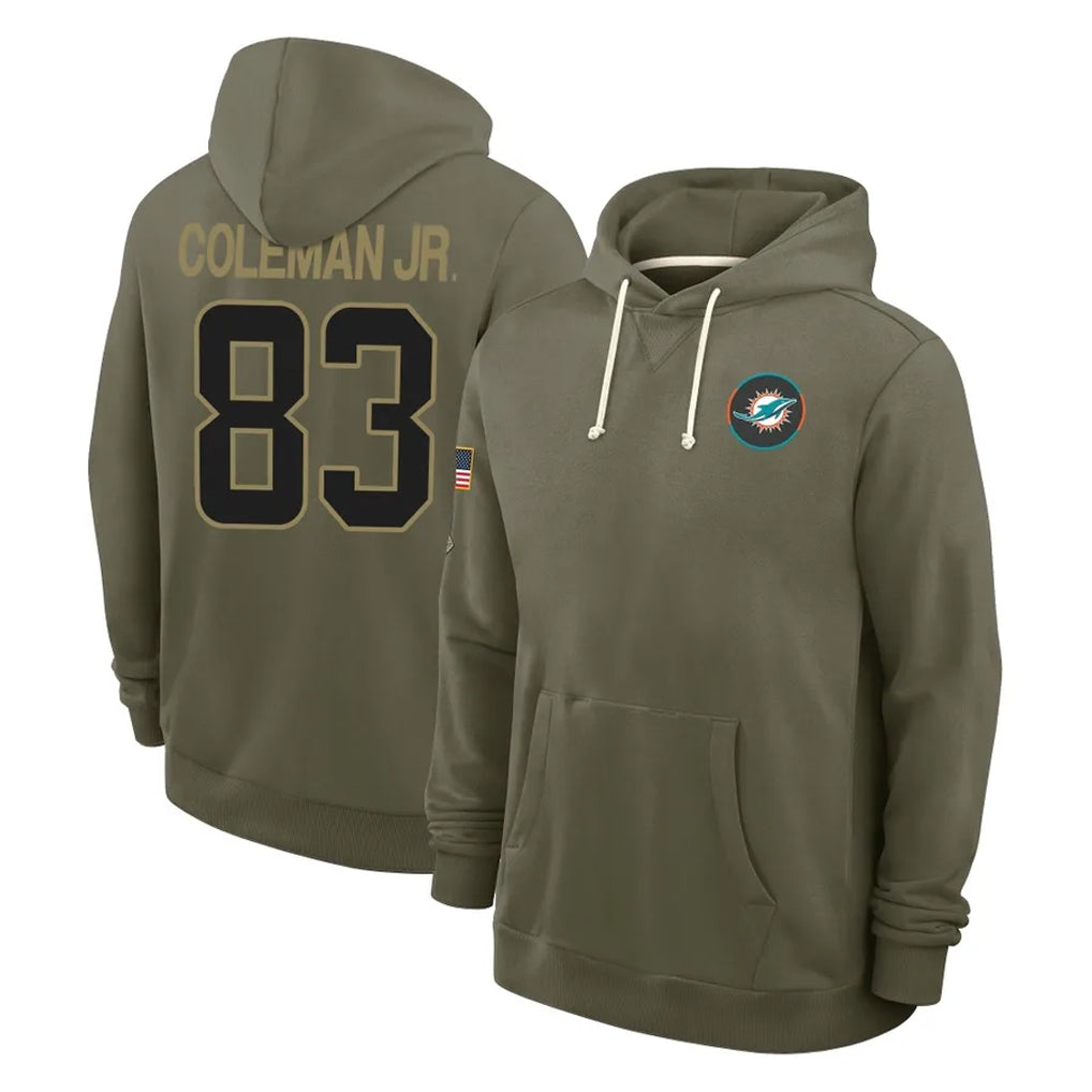 Qdoa M.Dolphins #83 Kevin Coleman Jr. Player Olive Salute to Service Pullover Hoodies Limited Stitched Jerseys