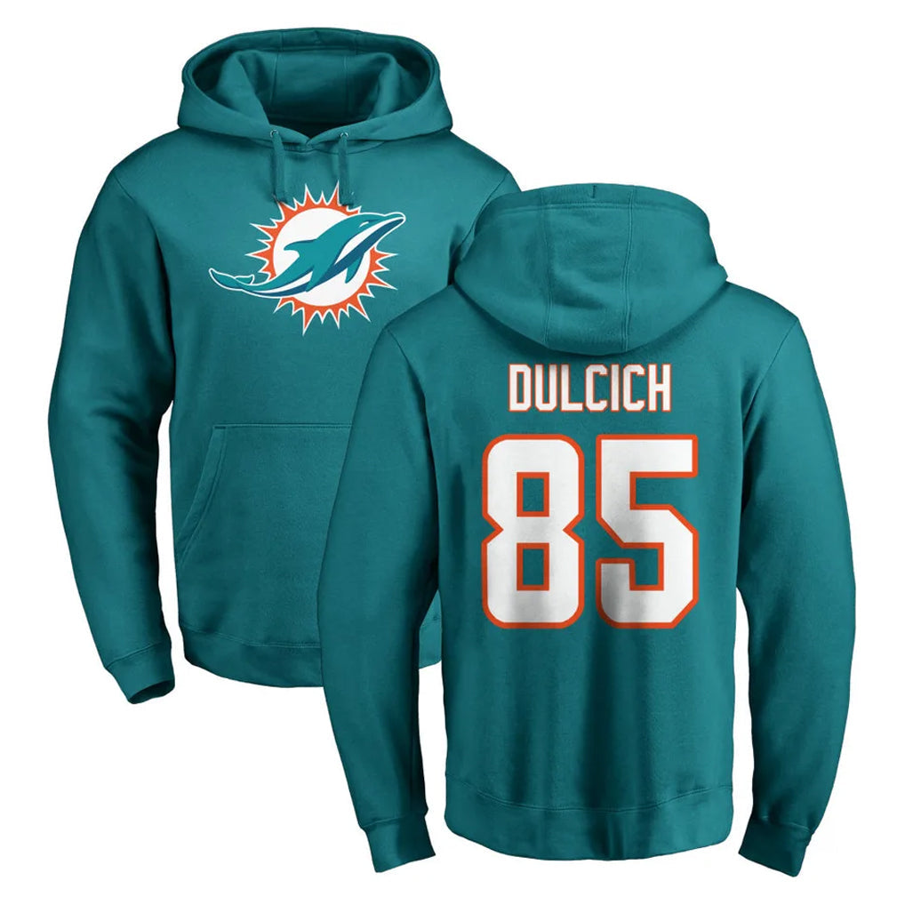 Qdoa M.Dolphins #85 Greg Dulcich Player Aqua LOGO Pullover Hoodies Limited Stitched Jerseys