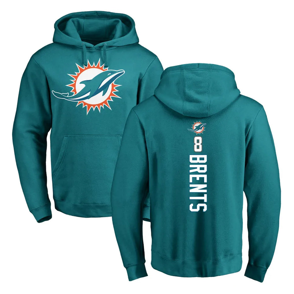 Qdoa M.Dolphins #8 JuJu Brents Player Aqua LOGO Pullover Hoodies Limited Stitched Jerseys