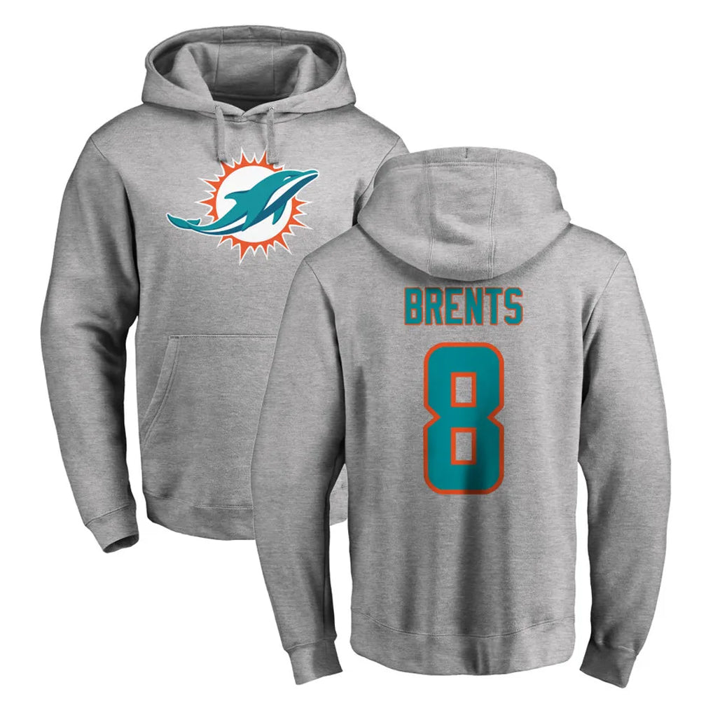 Qdoa M.Dolphins #8 JuJu Brents Player Gray LOGO Pullover Hoodies Limited Stitched Jerseys