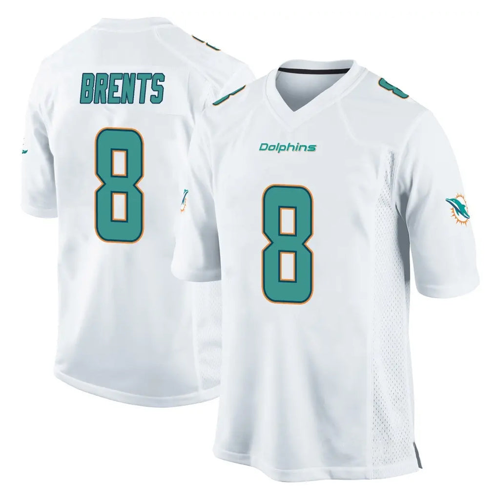 Qdoa M.Dolphins #8 JuJu Brents Player White Home Game Stitched Jerseys
