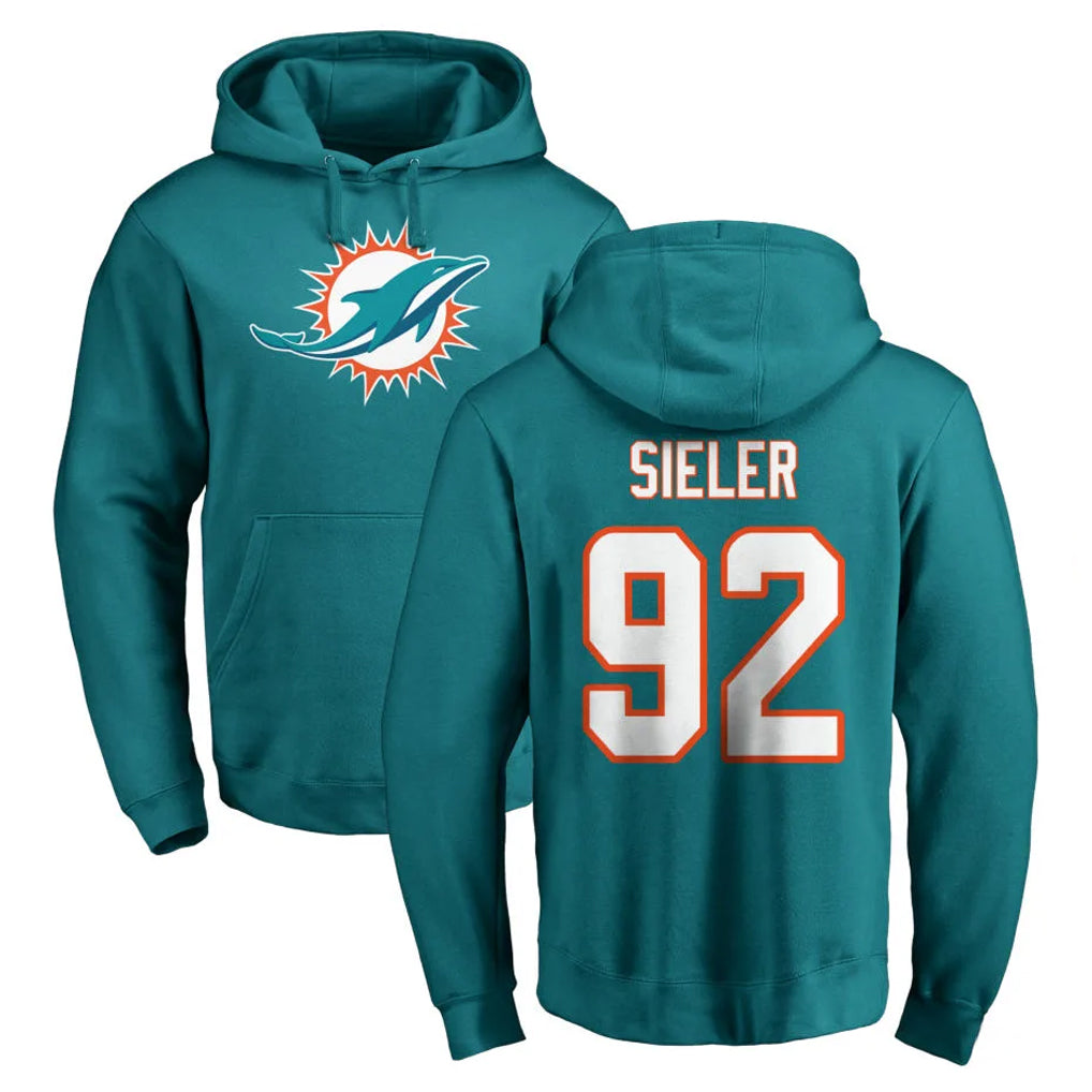 Qdoa M.Dolphins #92 Zach Sieler Player Aqua LOGO Pullover Hoodies Limited Stitched Jerseys