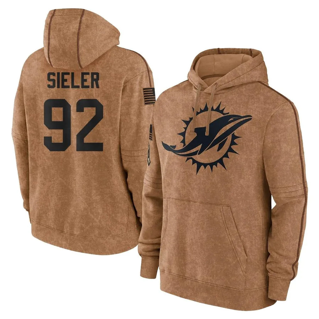 Qdoa M.Dolphins #92 Zach Sieler Player Brown Salute to Service Hoodies Limited Game Stitched Jerseys