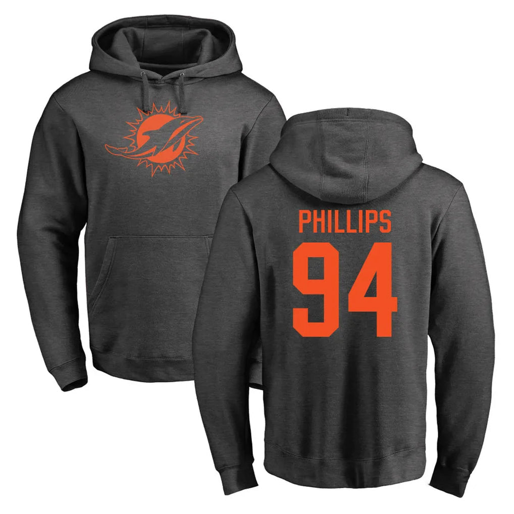 Qdoa M.Dolphins #94 Jordan Phillips Player Darkgray Pullover Hoodies Limited Stitched Jerseys