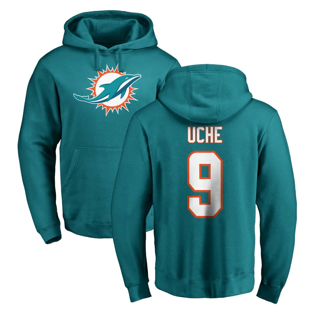 Qdoa M.Dolphins #9 Joshua Uche Player Aqua LOGO Pullover Hoodies Limited Stitched Jerseys