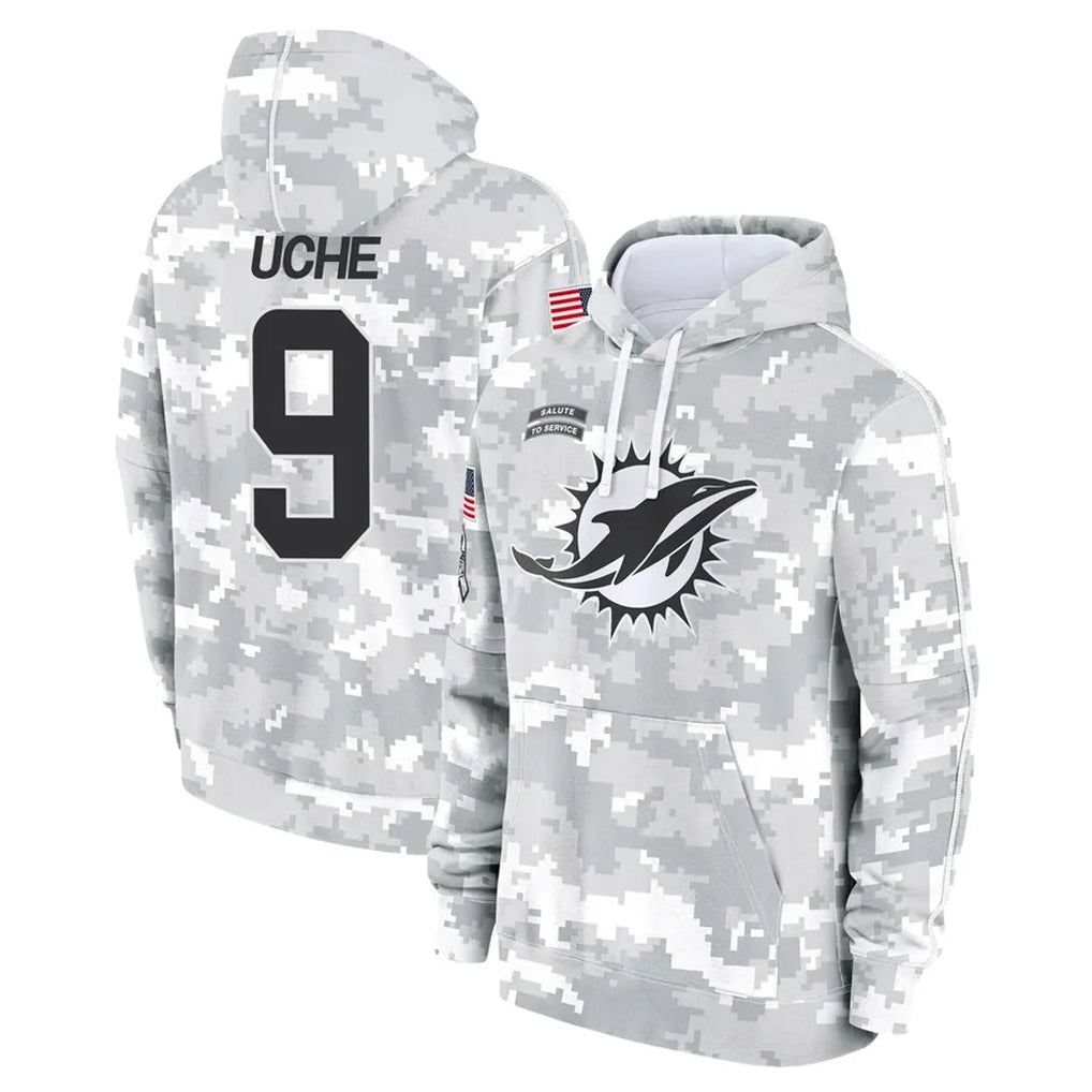 Qdoa M.Dolphins #9 Joshua Uche Player Arctic Camo Salute to Service Hoodies Limited Game Stitched Jerseys