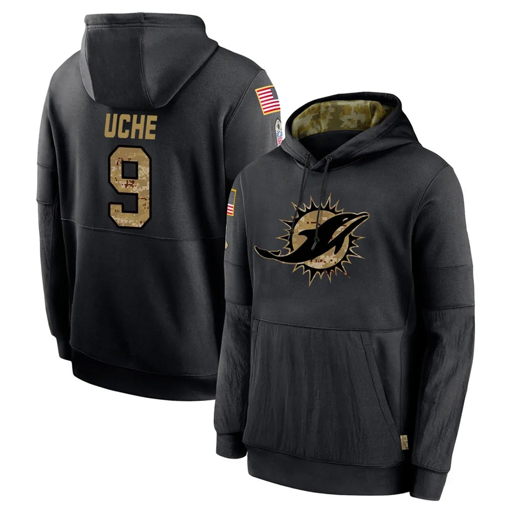 Qdoa M.Dolphins #9 Joshua Uche Player Black Salute to Service Hoodies Limited Game Stitched Jerseys