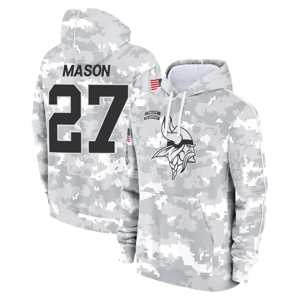 Qdoa MN.Vikings #27 Jordan Mason Player Arctic Camo Salute to Service Pullover Hoodies Limited Game Stitched Jerseys